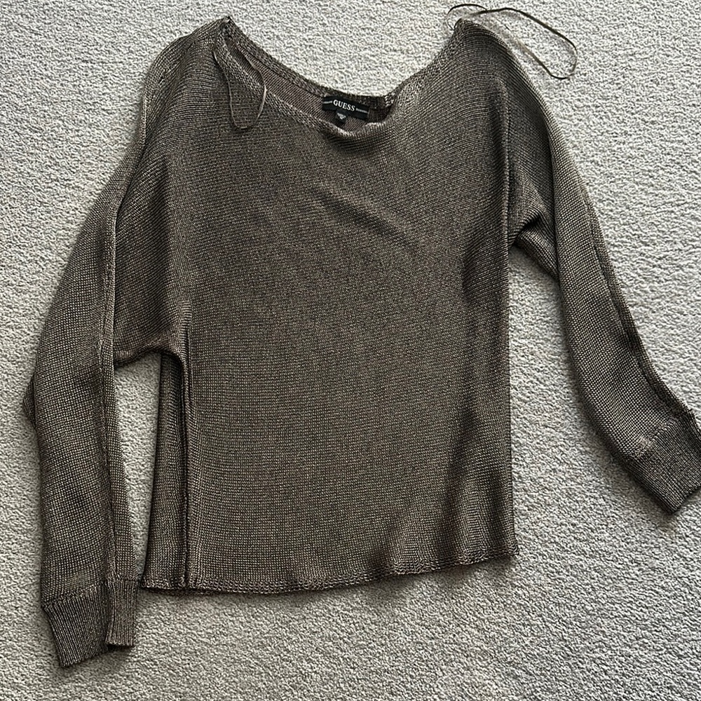 Guess Brown Off-the-Shoulder Sweater Soft Knit
